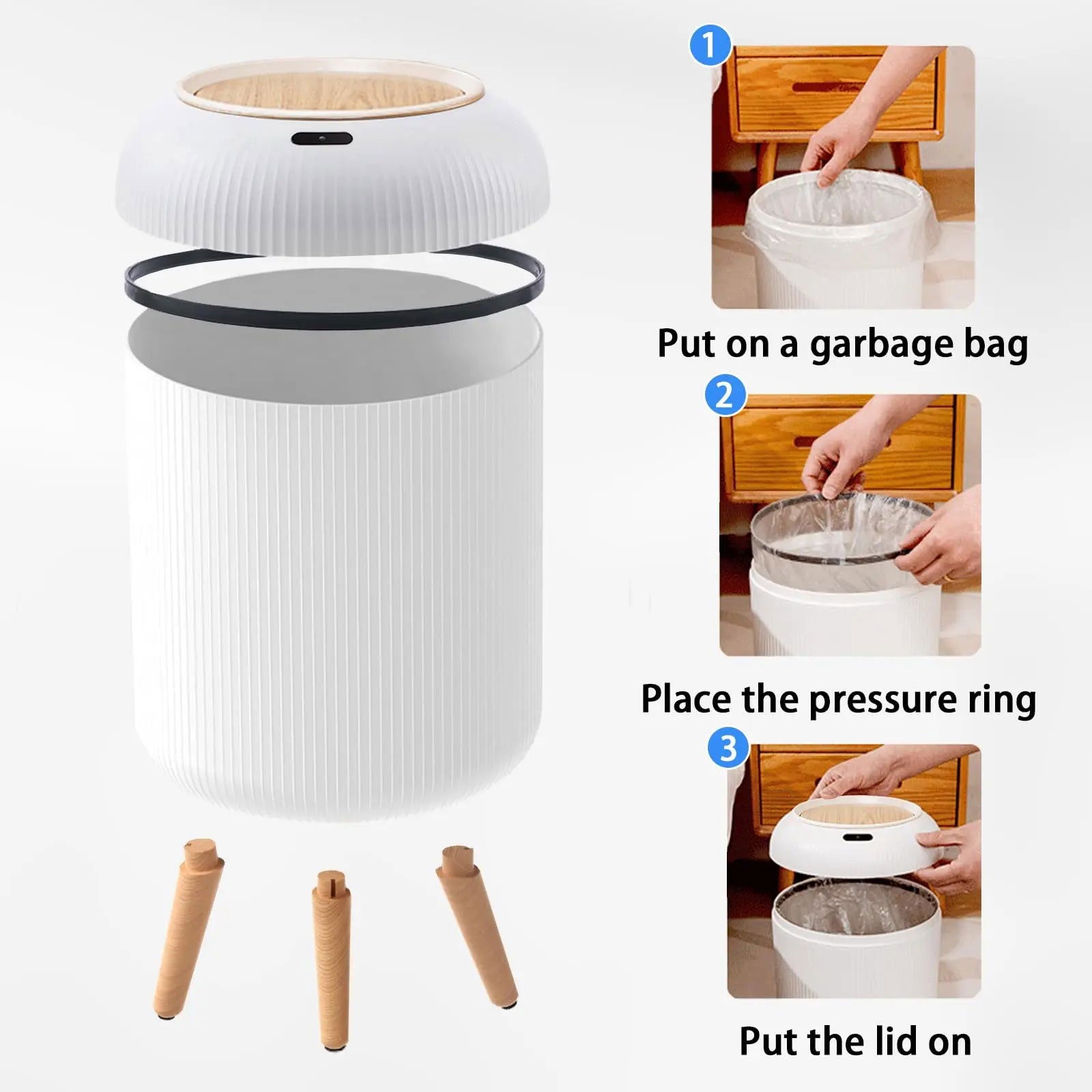 Automatic Trash Can with Lid,  Small Plastic Smart Trash Can, Motion Sensor Trash Can for Bedroom, Bathroom, Kitchen, Office - Slobuy