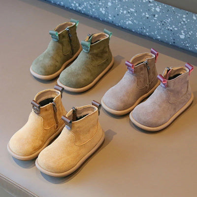 Autumn Winter Baby Boys Girls Boots Oxford Suede Children Casual Shoes Outdoor Anti-slip Infant Shoes Plush Kids Ankle Boots - Slobuy