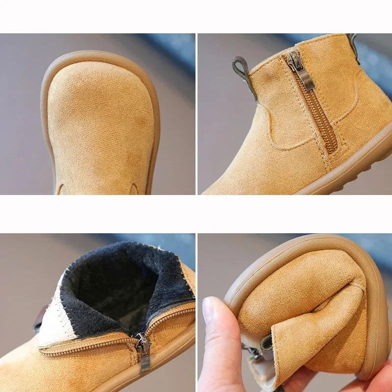 Autumn Winter Baby Boys Girls Boots Oxford Suede Children Casual Shoes Outdoor Anti-slip Infant Shoes Plush Kids Ankle Boots - Slobuy
