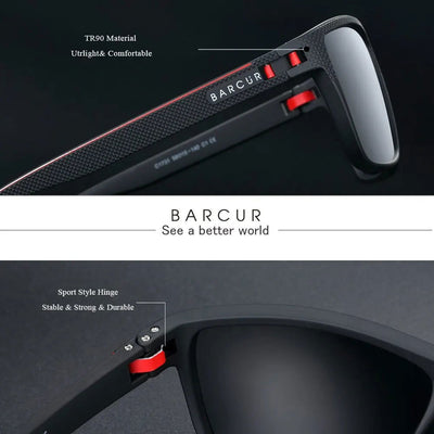 BARCUR Design TR90 Sunglasses Men Polarized Light Weight Sports Sun Glasses Women Eyewear Accessory Oculos UVAB Protection - Slobuy