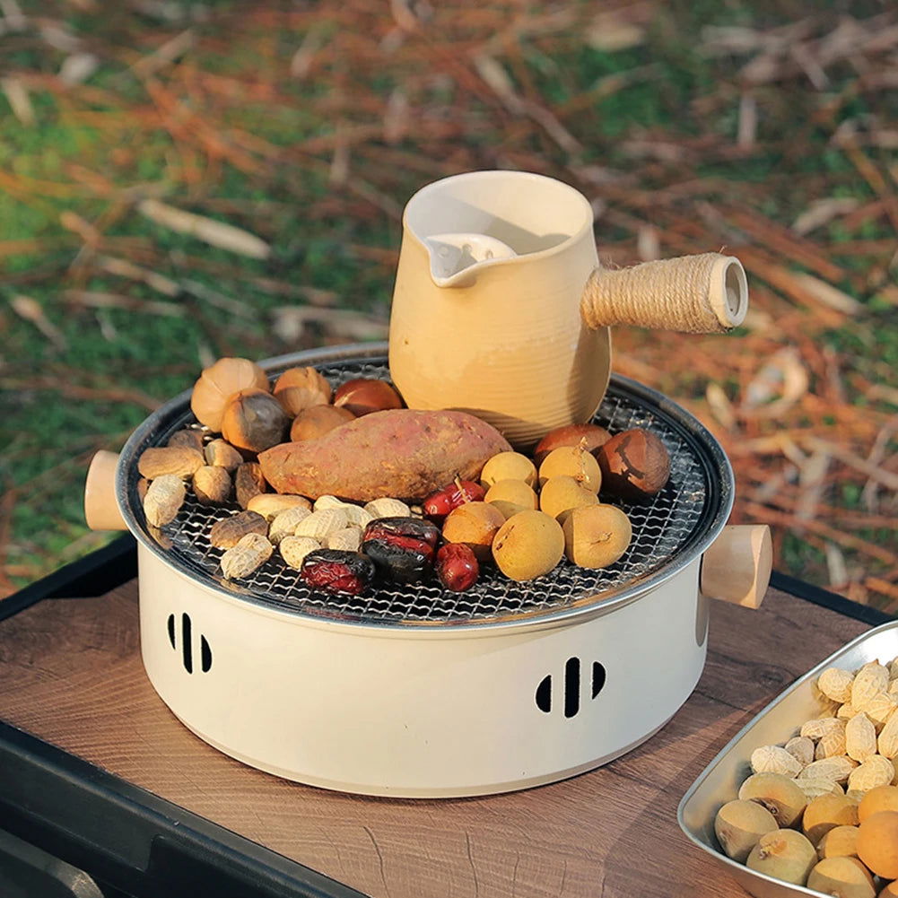 BBQ Charcoal Grill Portable Round Barbecue Grill with Grill Net Charcoal Barbecue Grill Multifunction for Outdoor Garden Patio - Slobuy
