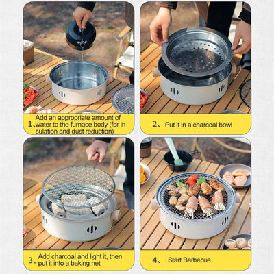 BBQ Charcoal Grill Portable Round Barbecue Grill with Grill Net Charcoal Barbecue Grill Multifunction for Outdoor Garden Patio - Slobuy