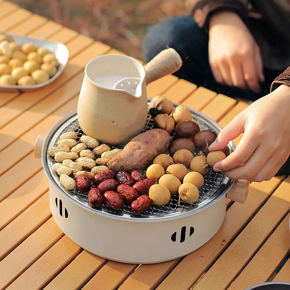 BBQ Charcoal Grill Portable Round Barbecue Grill with Grill Net Charcoal Barbecue Grill Multifunction for Outdoor Garden Patio - Slobuy