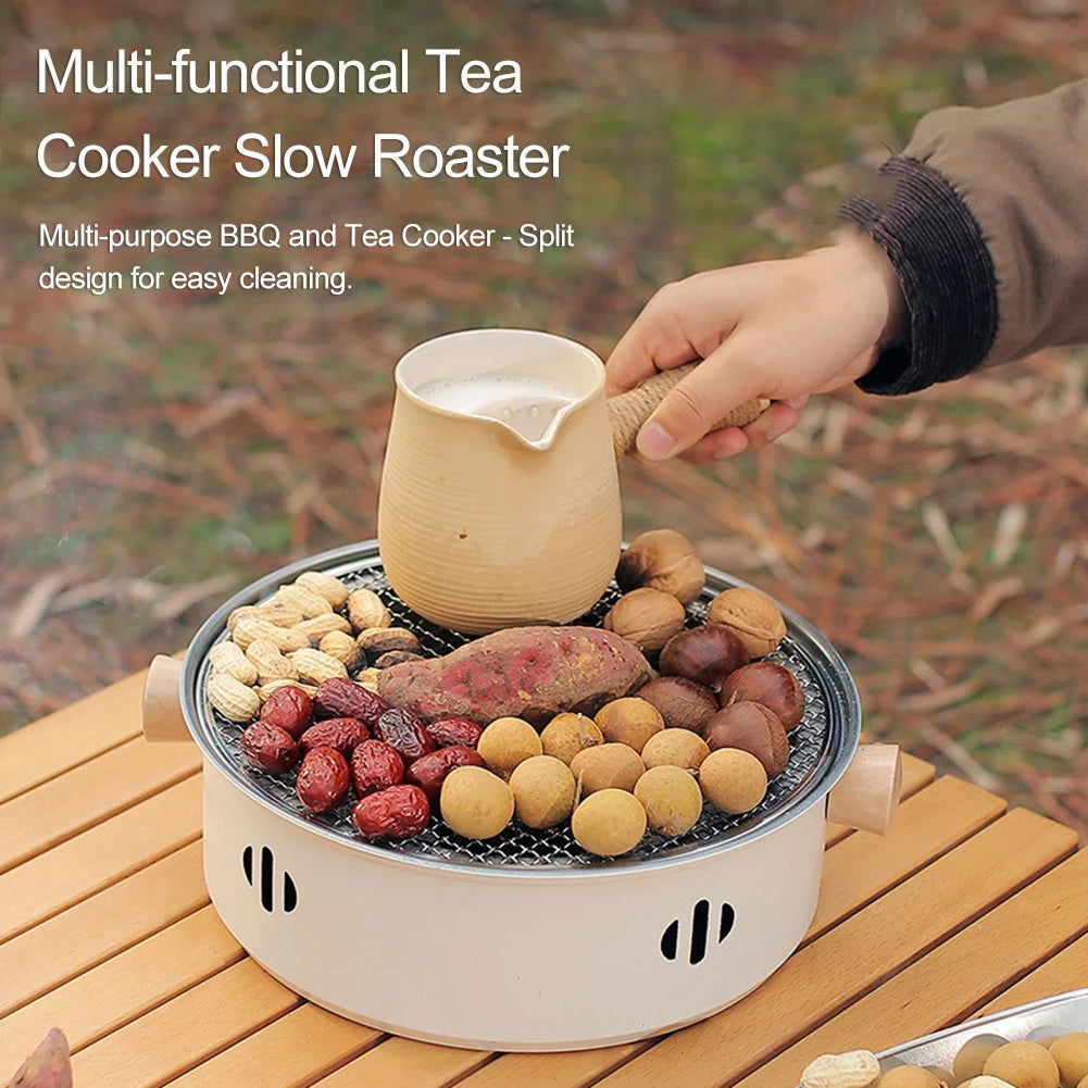 BBQ Charcoal Grill Portable Round Barbecue Grill with Grill Net Charcoal Barbecue Grill Multifunction for Outdoor Garden Patio - Slobuy