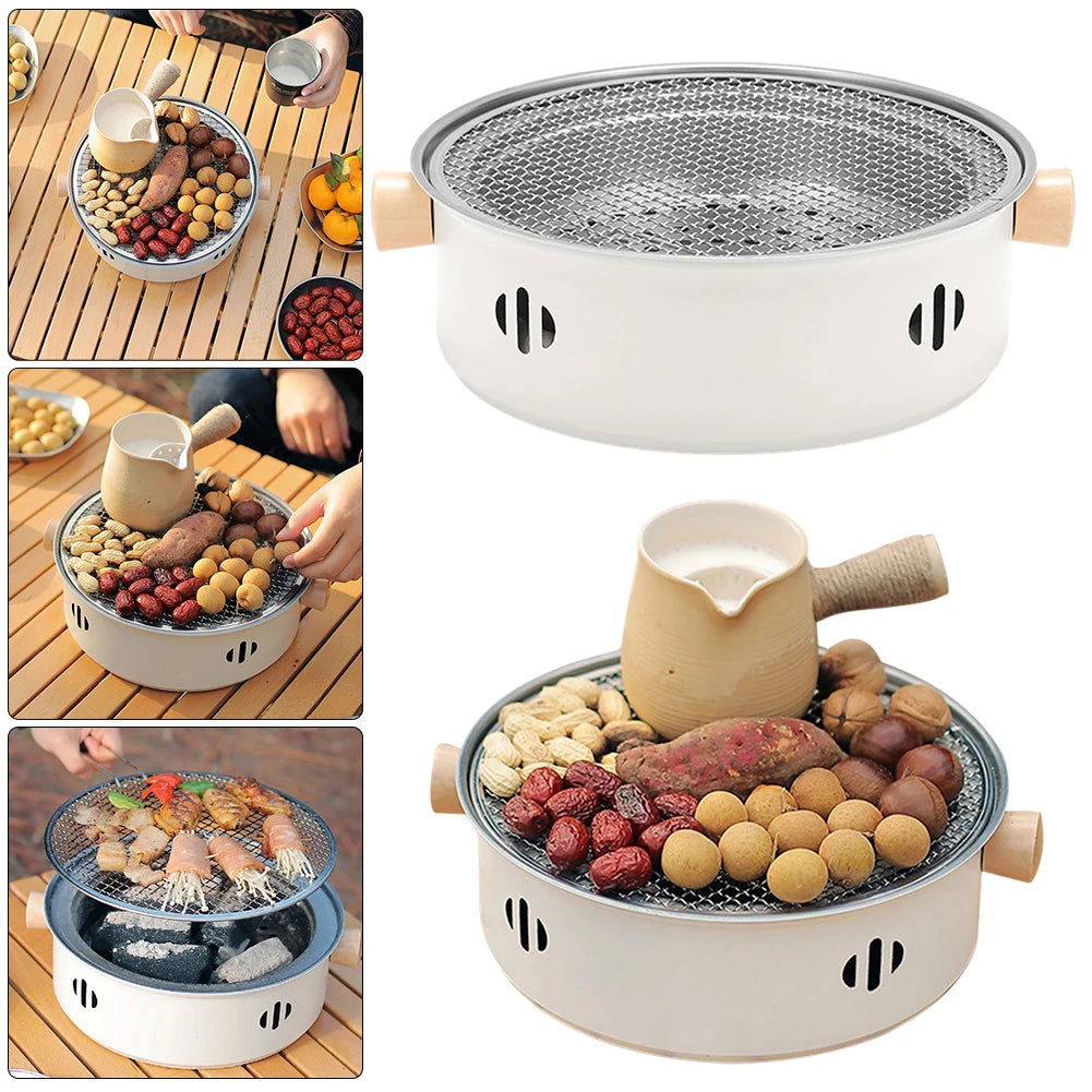 BBQ Charcoal Grill Portable Round Barbecue Grill with Grill Net Charcoal Barbecue Grill Multifunction for Outdoor Garden Patio - Slobuy