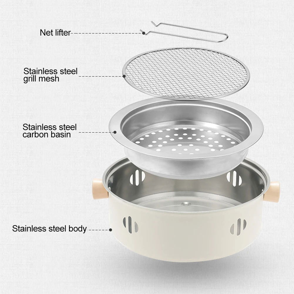 BBQ Charcoal Grill Portable Round Barbecue Grill with Grill Net Charcoal Barbecue Grill Multifunction for Outdoor Garden Patio - Slobuy