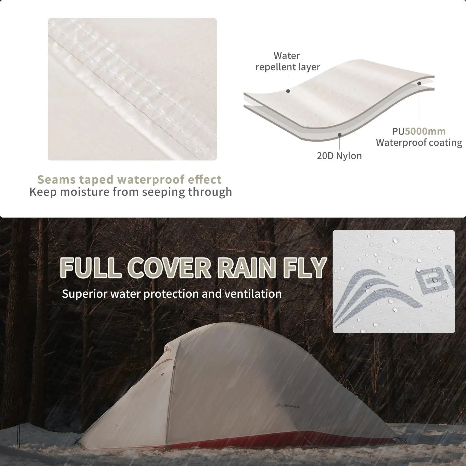 BISINNA Ultralight Camping Tent Backpack Tent 20D Nylon Waterproof Outdoor Hiking Travel Tent Cycling Tent 1-2 Person - Slobuy