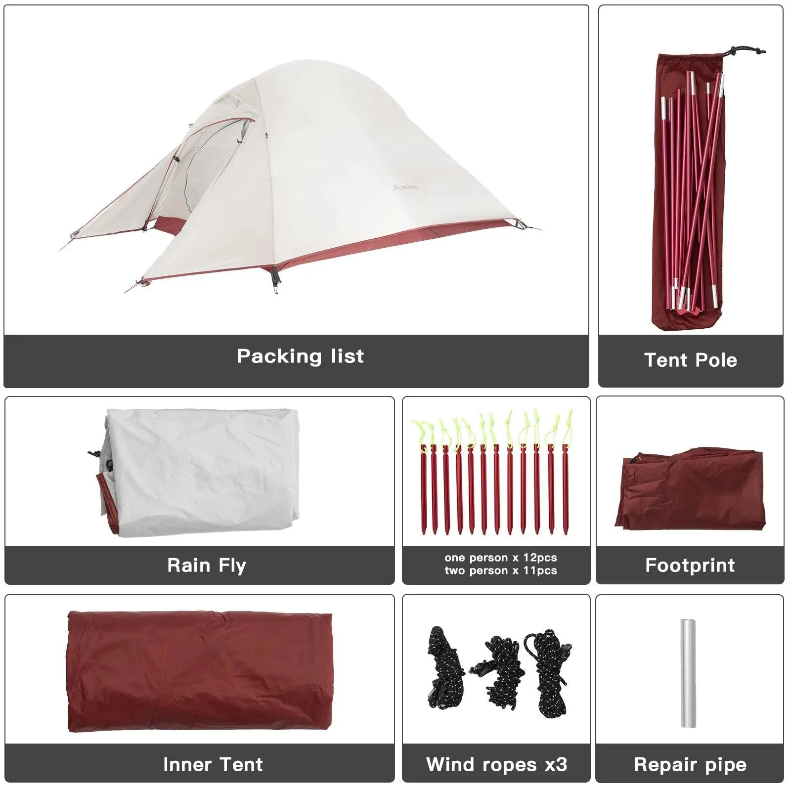 BISINNA Ultralight Camping Tent Backpack Tent 20D Nylon Waterproof Outdoor Hiking Travel Tent Cycling Tent 1-2 Person - Slobuy