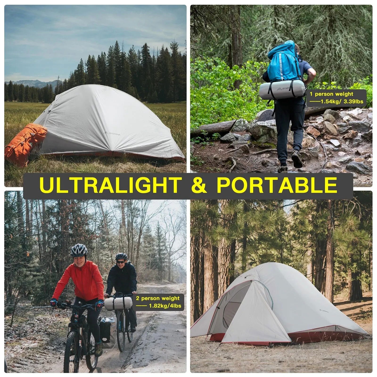 BISINNA Ultralight Camping Tent Backpack Tent 20D Nylon Waterproof Outdoor Hiking Travel Tent Cycling Tent 1-2 Person - Slobuy