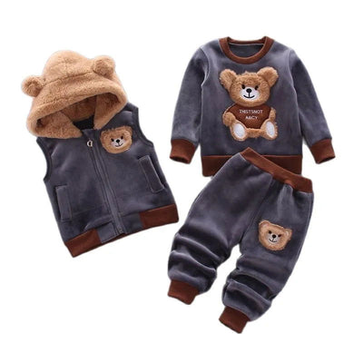 Baby Boys And Girls Clothing Set Tricken Fleece Children Hooded Outerwear Tops Pants 3PCS Outfits Kids Toddler Warm Costume Suit - Slobuy