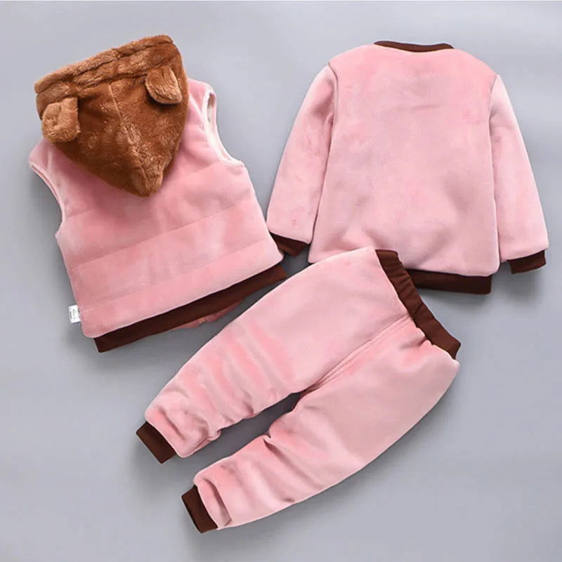 Baby Boys And Girls Clothing Set Tricken Fleece Children Hooded Outerwear Tops Pants 3PCS Outfits Kids Toddler Warm Costume Suit - Slobuy