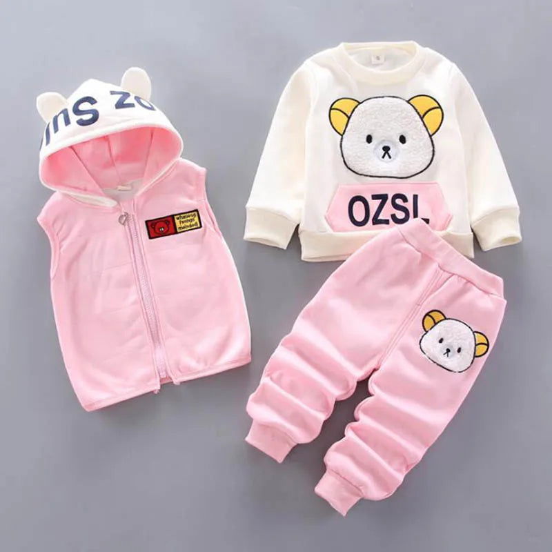 Baby Boys And Girls Clothing Set Tricken Fleece Children Hooded Outerwear Tops Pants 3PCS Outfits Kids Toddler Warm Costume Suit - Slobuy