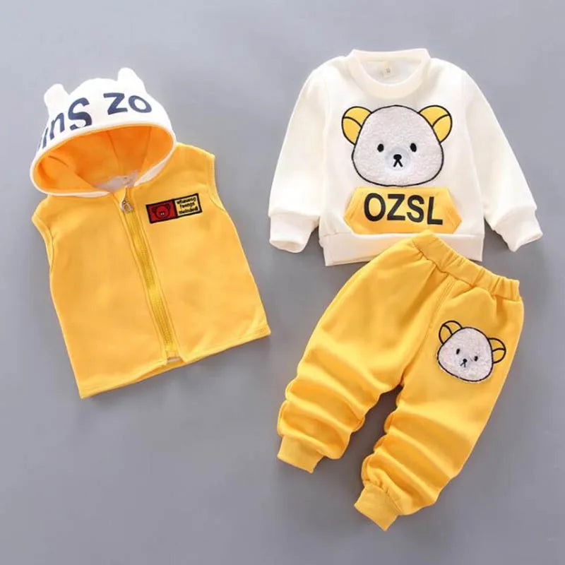 Baby Boys And Girls Clothing Set Tricken Fleece Children Hooded Outerwear Tops Pants 3PCS Outfits Kids Toddler Warm Costume Suit - Slobuy