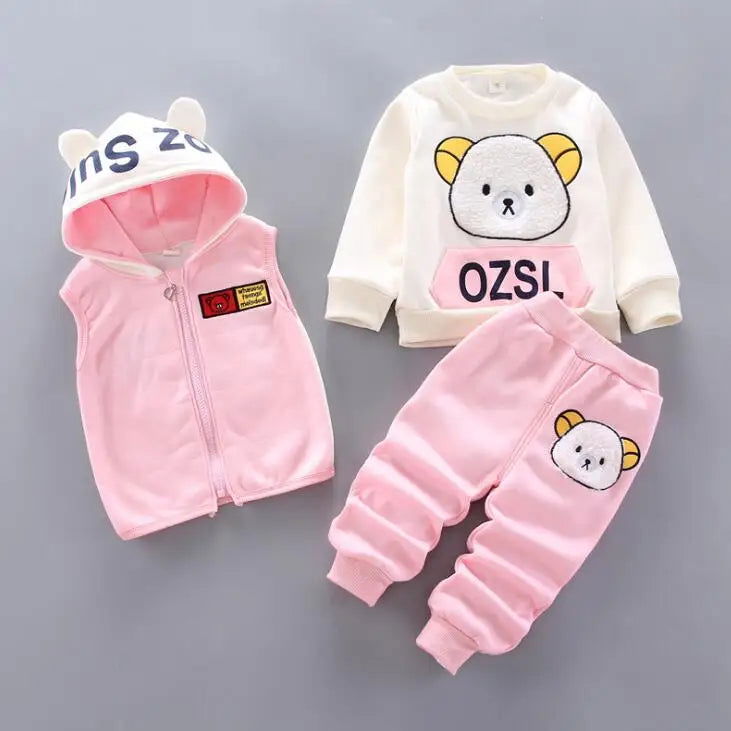 Baby Boys And Girls Clothing Set Tricken Fleece Children Hooded Outerwear Tops Pants 3PCS Outfits Kids Toddler Warm Costume Suit - Slobuy