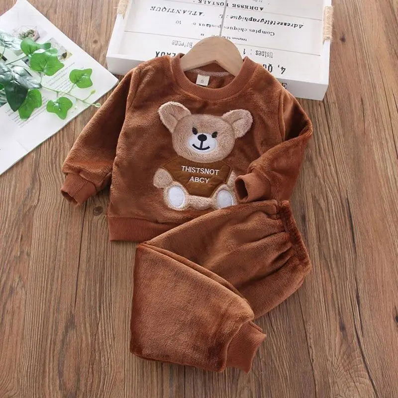Baby Boys And Girls Clothing Set Tricken Fleece Children Hooded Outerwear Tops Pants 3PCS Outfits Kids Toddler Warm Costume Suit - Slobuy