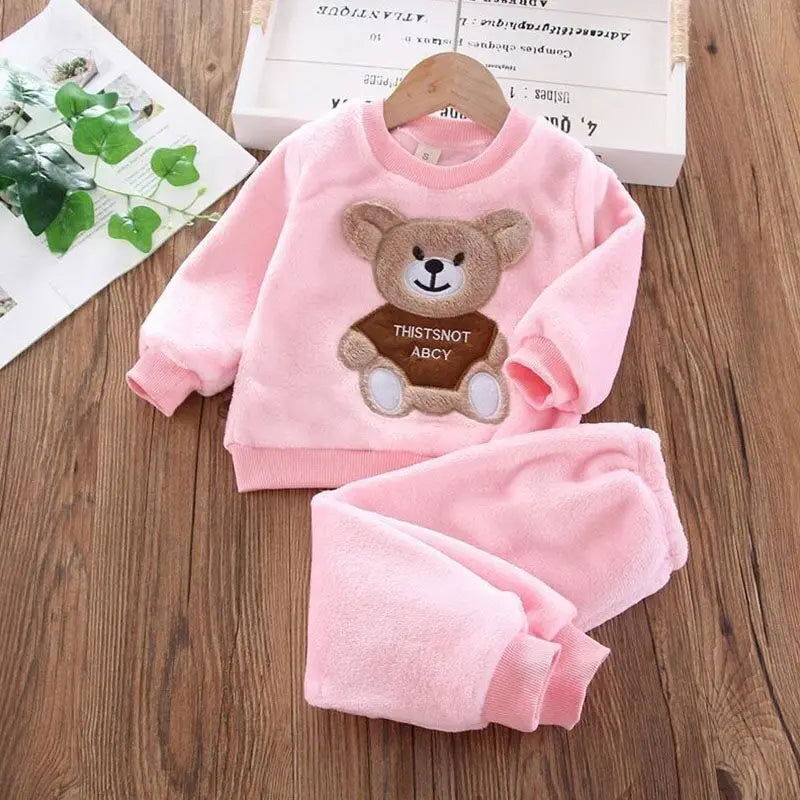 Baby Boys And Girls Clothing Set Tricken Fleece Children Hooded Outerwear Tops Pants 3PCS Outfits Kids Toddler Warm Costume Suit - Slobuy