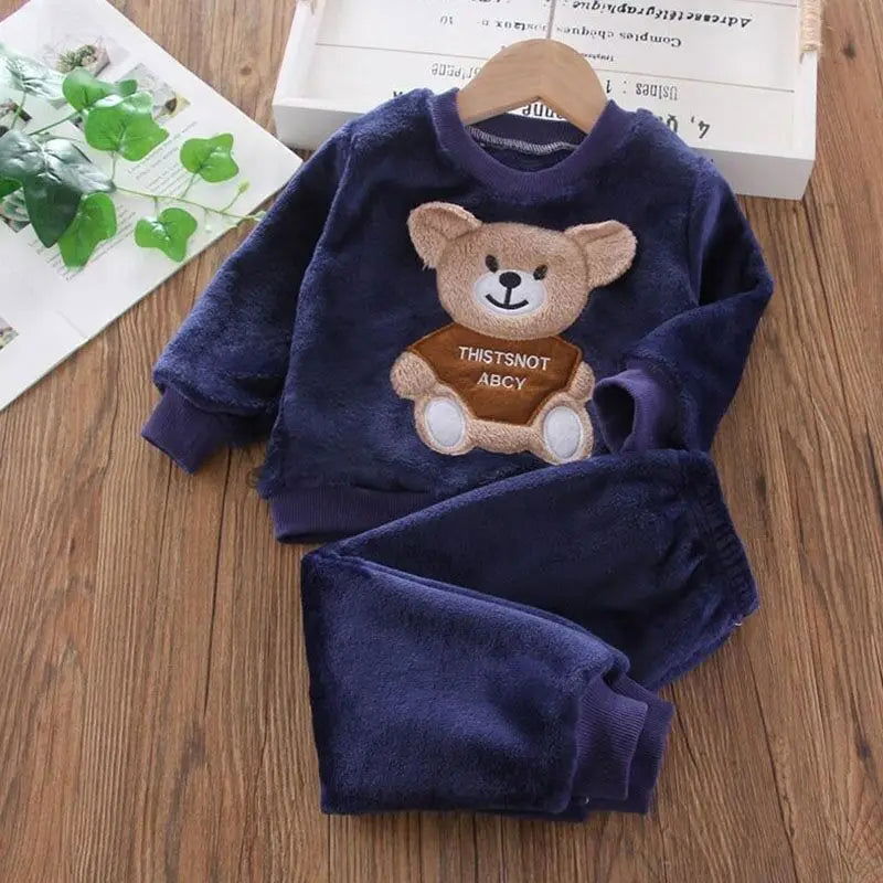 Baby Boys And Girls Clothing Set Tricken Fleece Children Hooded Outerwear Tops Pants 3PCS Outfits Kids Toddler Warm Costume Suit - Slobuy