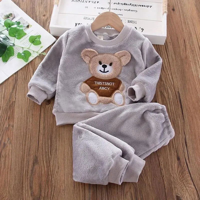 Baby Boys And Girls Clothing Set Tricken Fleece Children Hooded Outerwear Tops Pants 3PCS Outfits Kids Toddler Warm Costume Suit - Slobuy