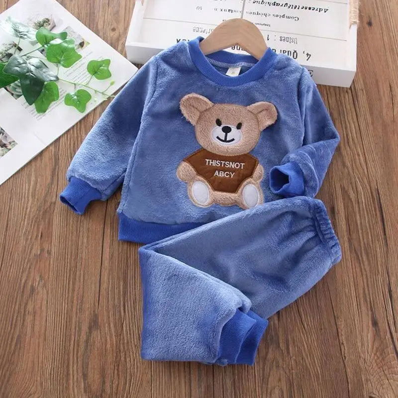 Baby Boys And Girls Clothing Set Tricken Fleece Children Hooded Outerwear Tops Pants 3PCS Outfits Kids Toddler Warm Costume Suit - Slobuy