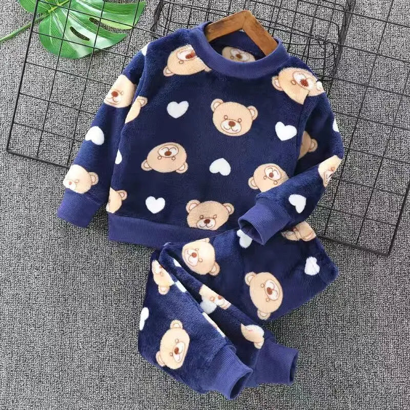 Baby Boys And Girls Clothing Set Tricken Fleece Children Hooded Outerwear Tops Pants 3PCS Outfits Kids Toddler Warm Costume Suit - Slobuy