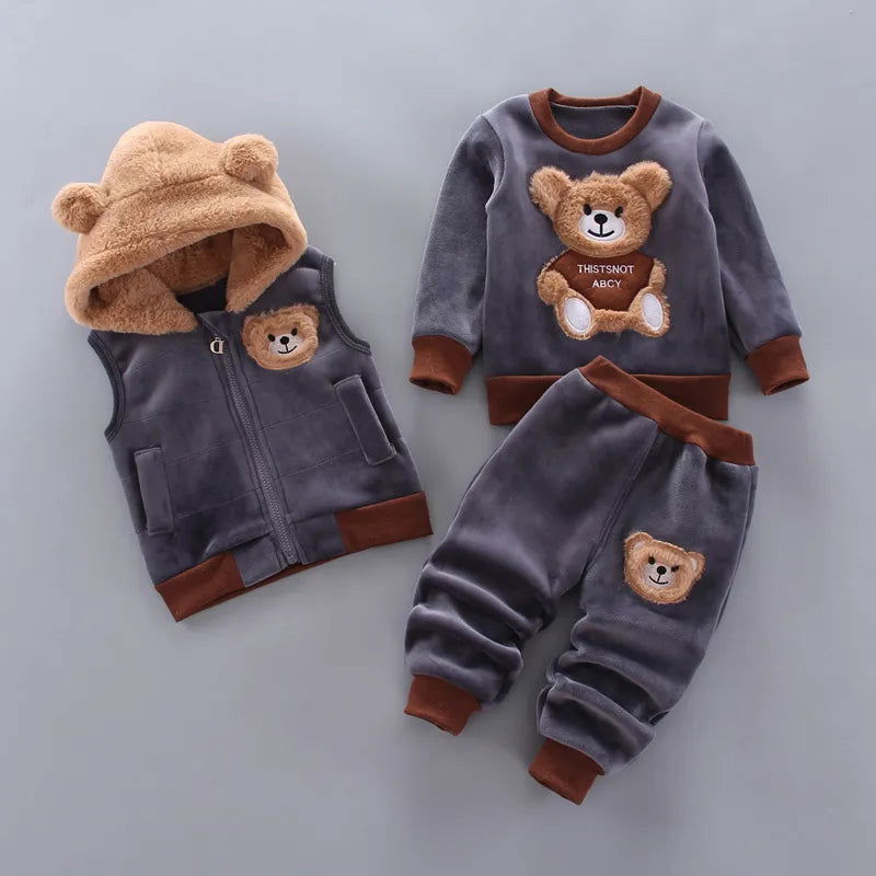 Baby Boys And Girls Clothing Set Tricken Fleece Children Hooded Outerwear Tops Pants 3PCS Outfits Kids Toddler Warm Costume Suit - Slobuy
