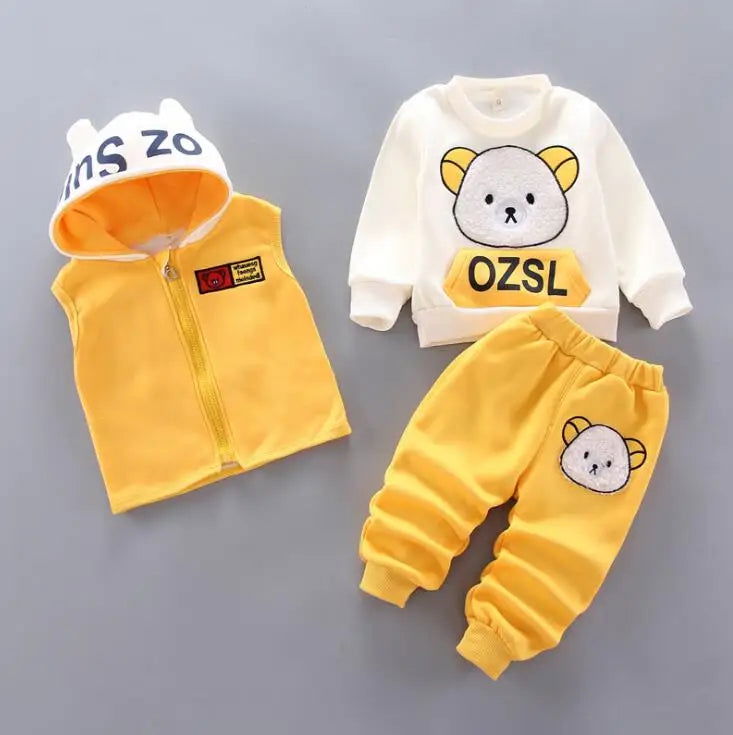 Baby Boys And Girls Clothing Set Tricken Fleece Children Hooded Outerwear Tops Pants 3PCS Outfits Kids Toddler Warm Costume Suit - Slobuy