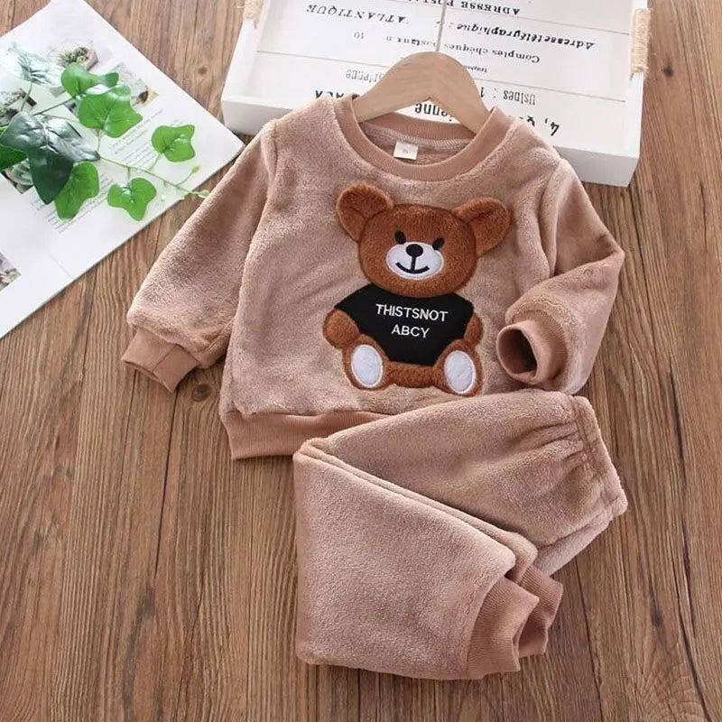 Baby Boys And Girls Clothing Set Tricken Fleece Children Hooded Outerwear Tops Pants 3PCS Outfits Kids Toddler Warm Costume Suit - Slobuy