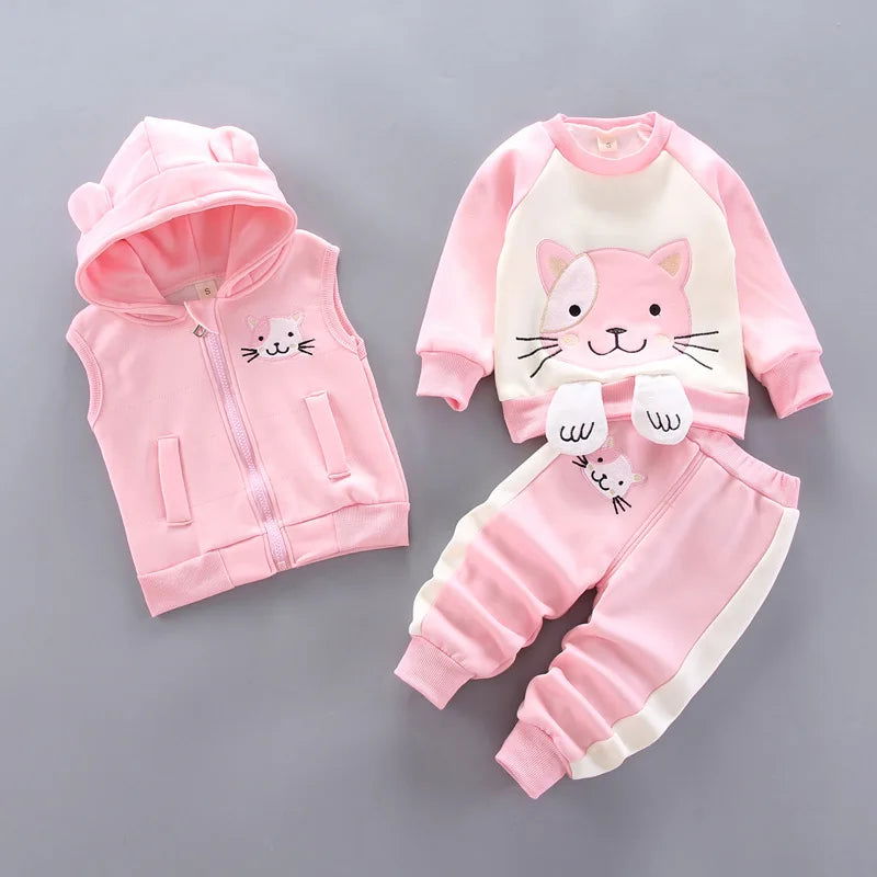 Baby Boys And Girls Clothing Set Tricken Fleece Children Hooded Outerwear Tops Pants 3PCS Outfits Kids Toddler Warm Costume Suit - Slobuy