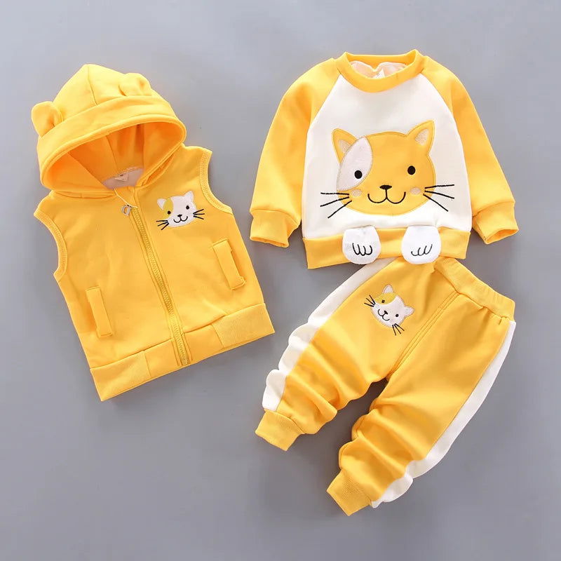 Baby Boys And Girls Clothing Set Tricken Fleece Children Hooded Outerwear Tops Pants 3PCS Outfits Kids Toddler Warm Costume Suit - Slobuy