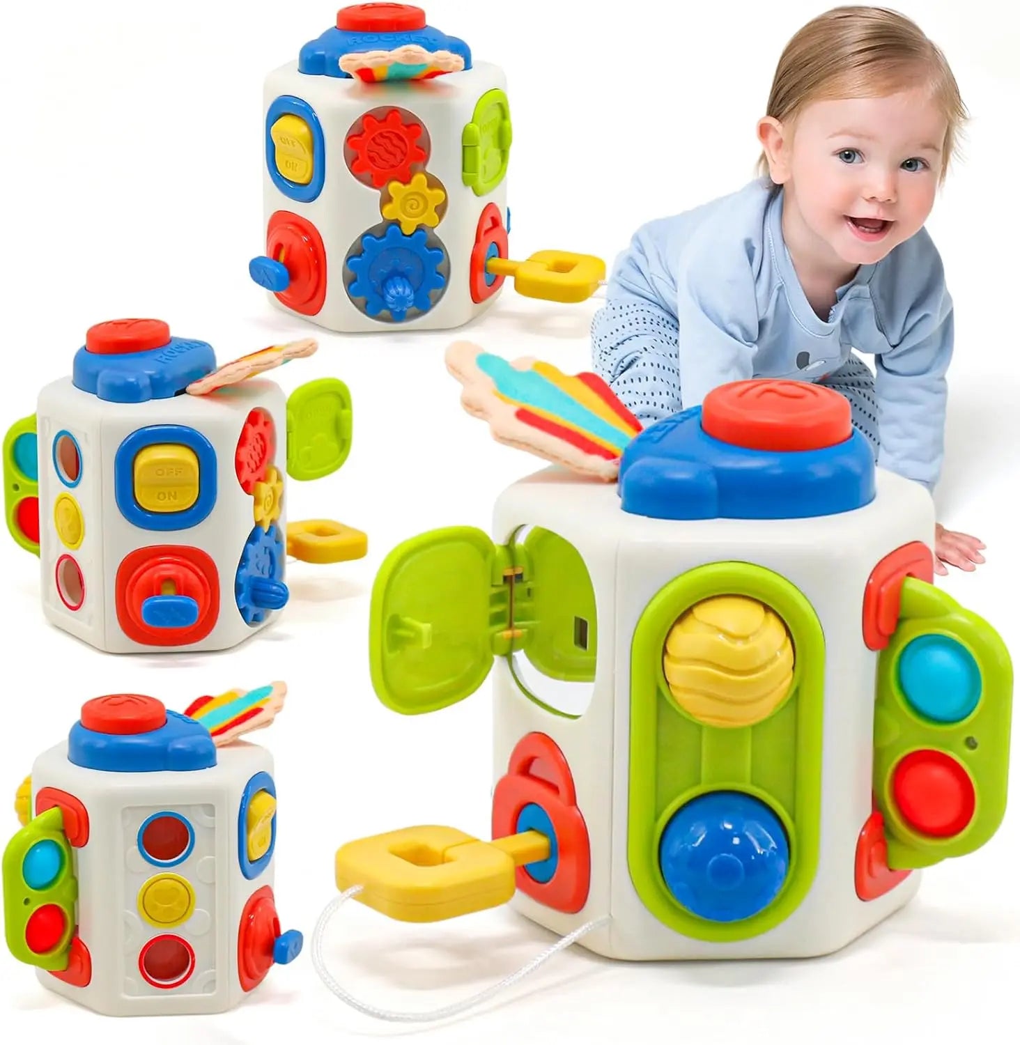 Baby Busy Board Cube Montessori Sensory Toys for Toddler Educational Learning Activities Travel Toy Lock Box Fine Motor Skill - Slobuy