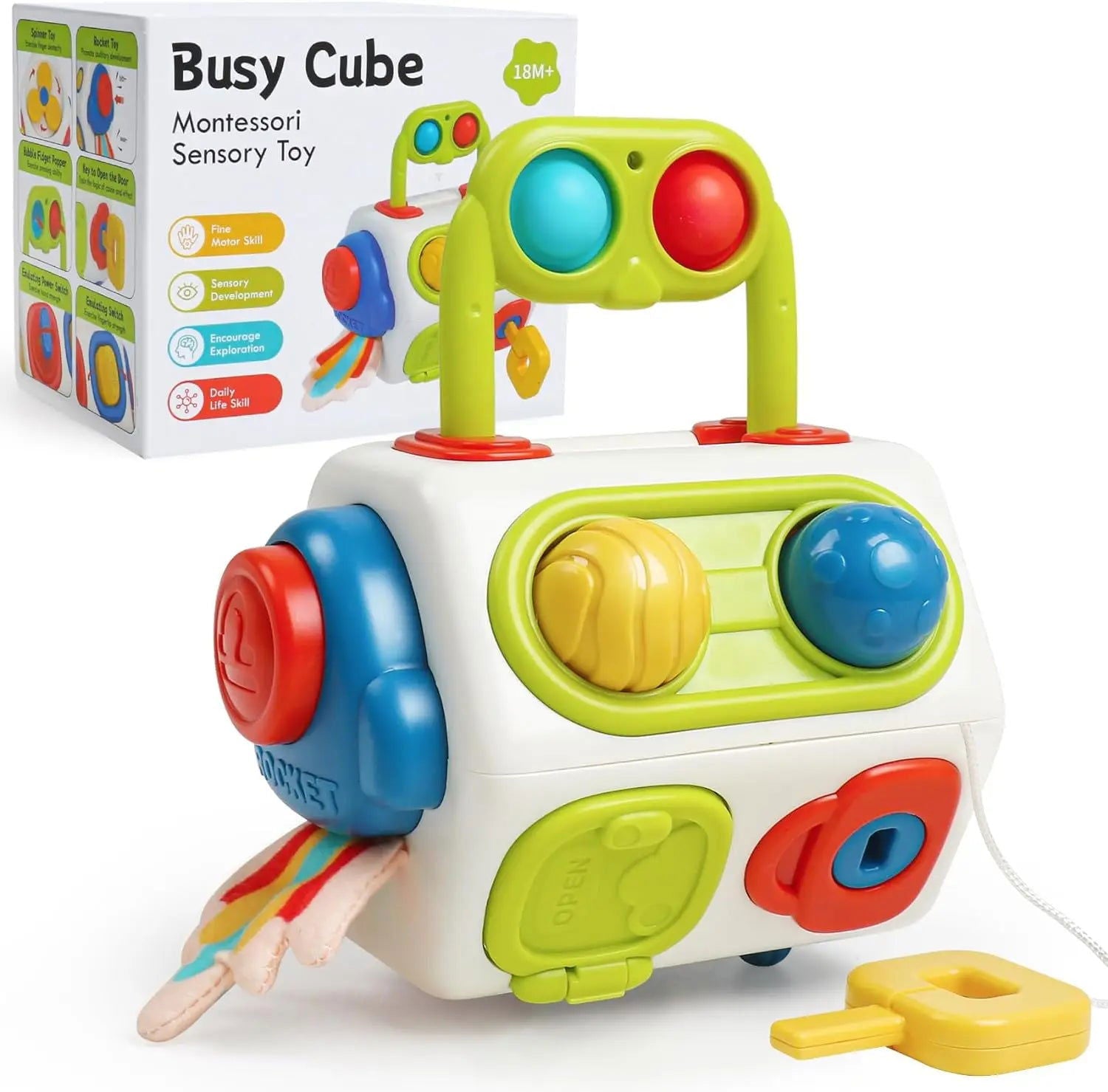 Baby Busy Board Cube Montessori Sensory Toys for Toddler Educational Learning Activities Travel Toy Lock Box Fine Motor Skill - Slobuy