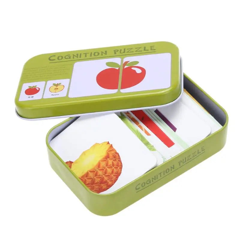 Baby Cognition Puzzle Toys Toddler Kids Iron Box Cards Matching Game Cognitive Card Car Fruit Animal Life Puzzle - Slobuy
