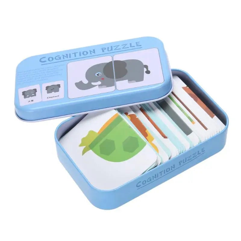 Baby Cognition Puzzle Toys Toddler Kids Iron Box Cards Matching Game Cognitive Card Car Fruit Animal Life Puzzle - Slobuy