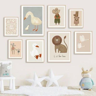 Baby Cute Rabbit Bird Geese Leopard Dog Nursery Wall Art Canvas Painting Nordic Posters And Prints Pictures For Kid Room Decor - Slobuy