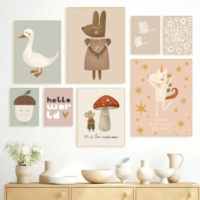 Baby Cute Rabbit Bird Geese Leopard Dog Nursery Wall Art Canvas Painting Nordic Posters And Prints Pictures For Kid Room Decor - Slobuy