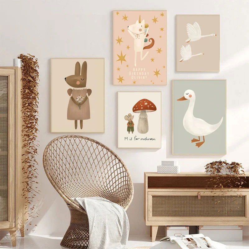 Baby Cute Rabbit Bird Geese Leopard Dog Nursery Wall Art Canvas Painting Nordic Posters And Prints Pictures For Kid Room Decor - Slobuy
