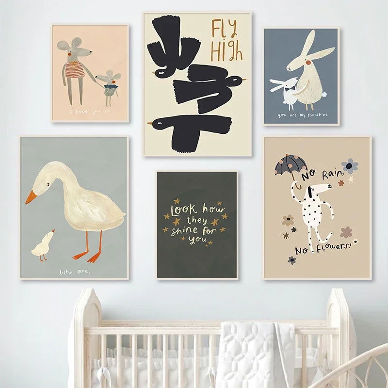 Baby Cute Rabbit Bird Geese Leopard Dog Nursery Wall Art Canvas Painting Nordic Posters And Prints Pictures For Kid Room Decor - Slobuy