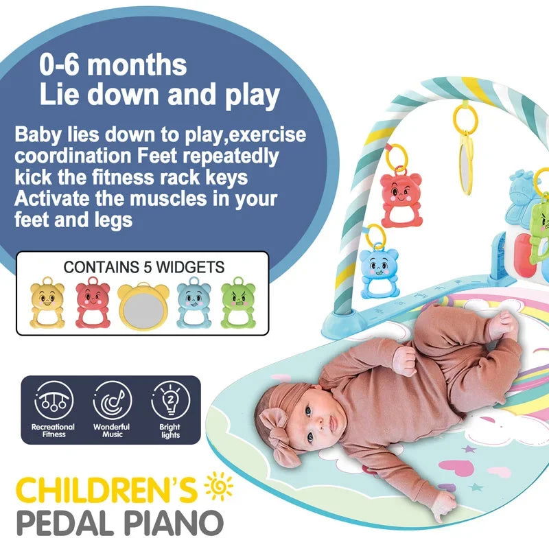 Baby Fitness Stand Music Play Gym Activity Toys Newborn Piano Crawling Blanket Pedal Game Pad Early Education 0-36 Months Gifts - Slobuy
