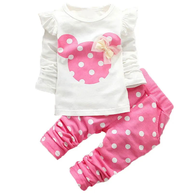Baby Girls Clothing Set Fashion Bow Dot T shirt+ Pant Suit Kids Cotton Tracksuit Children Spring Long Sleeve Clothes - Slobuy