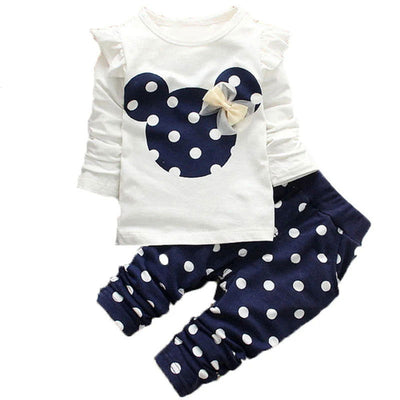 Baby Girls Clothing Set Fashion Bow Dot T shirt+ Pant Suit Kids Cotton Tracksuit Children Spring Long Sleeve Clothes - Slobuy