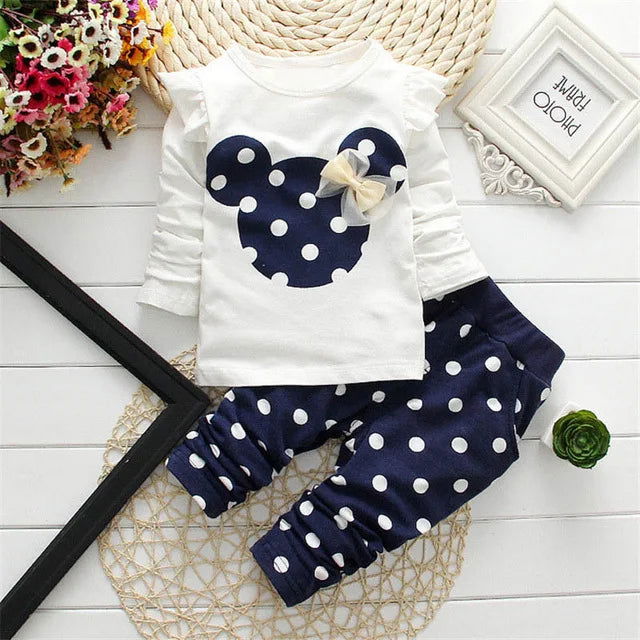 Baby Girls Clothing Set Fashion Bow Dot T shirt+ Pant Suit Kids Cotton Tracksuit Children Spring Long Sleeve Clothes - Slobuy