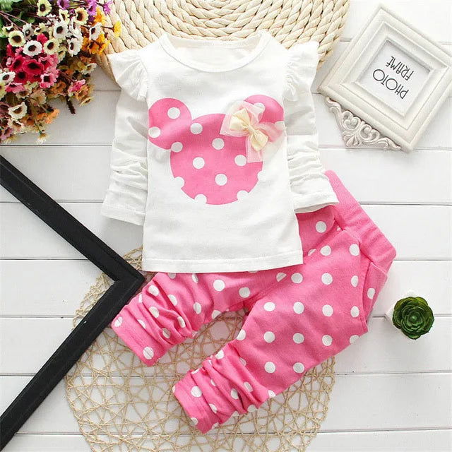 Baby Girls Clothing Set Fashion Bow Dot T shirt+ Pant Suit Kids Cotton Tracksuit Children Spring Long Sleeve Clothes - Slobuy
