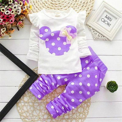 Baby Girls Clothing Set Fashion Bow Dot T shirt+ Pant Suit Kids Cotton Tracksuit Children Spring Long Sleeve Clothes - Slobuy