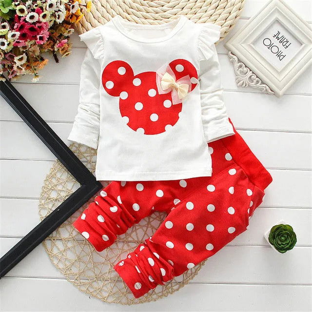 Baby Girls Clothing Set Fashion Bow Dot T shirt+ Pant Suit Kids Cotton Tracksuit Children Spring Long Sleeve Clothes - Slobuy