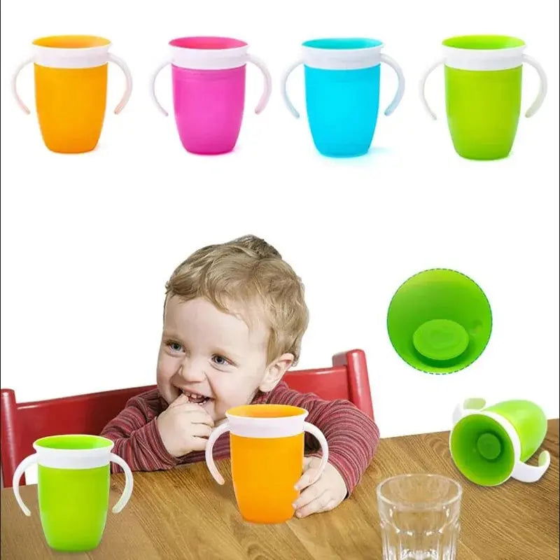 Baby Learning Drinking Cup With Double Handle Flip Lid 360 Degrees Can Be Rotated Leakproof Cup Infants Water Cups Bottle - Slobuy