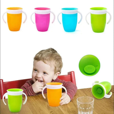 Baby Learning Drinking Cup With Double Handle Flip Lid 360 Degrees Can Be Rotated Leakproof Cup Infants Water Cups Bottle - Slobuy