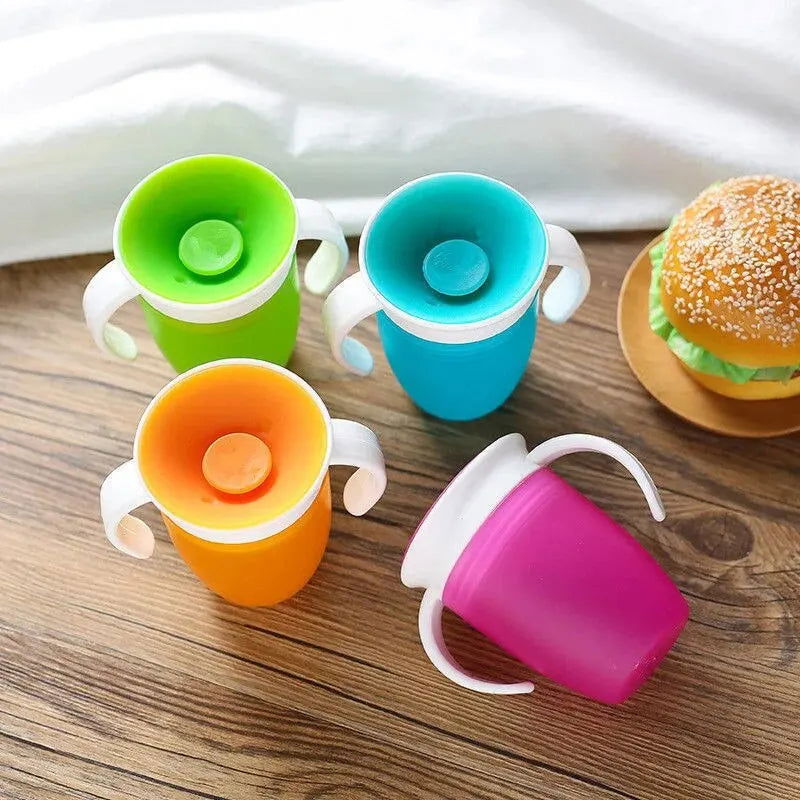 Baby Learning Drinking Cup With Double Handle Flip Lid 360 Degrees Can Be Rotated Leakproof Cup Infants Water Cups Bottle - Slobuy