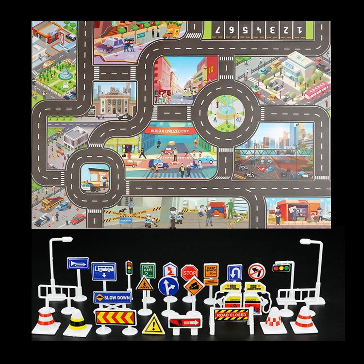 Baby Play Mat City Traffic Road Map Mat Carpet City Car Parking Lot Roadmap Traffic Signs Baby Climbing Playing Mat Game - Slobuy