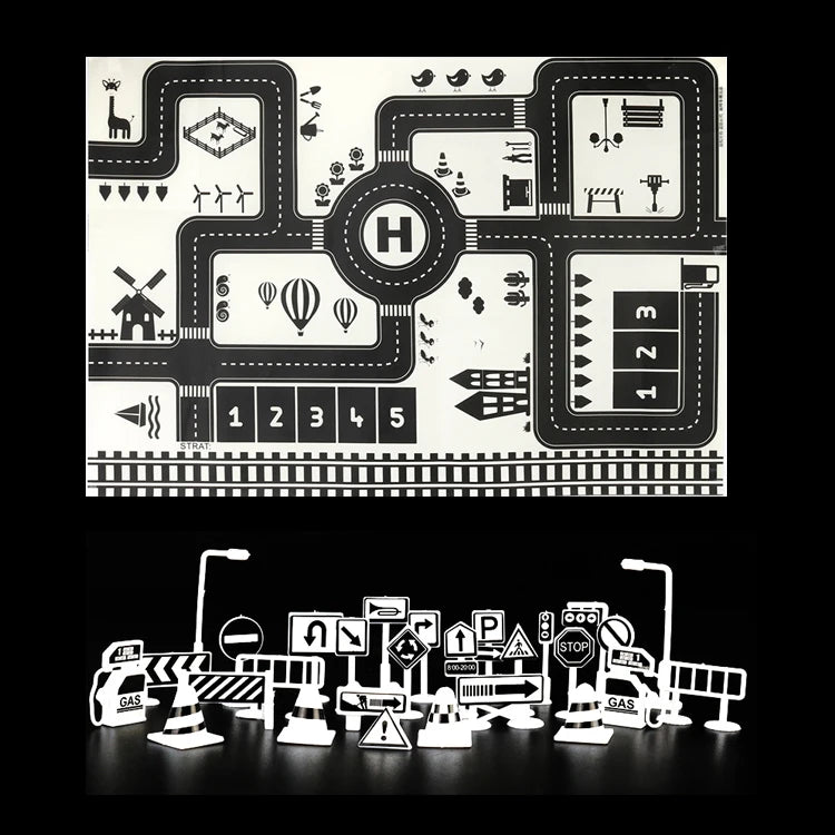 Baby Play Mat City Traffic Road Map Mat Carpet City Car Parking Lot Roadmap Traffic Signs Baby Climbing Playing Mat Game - Slobuy
