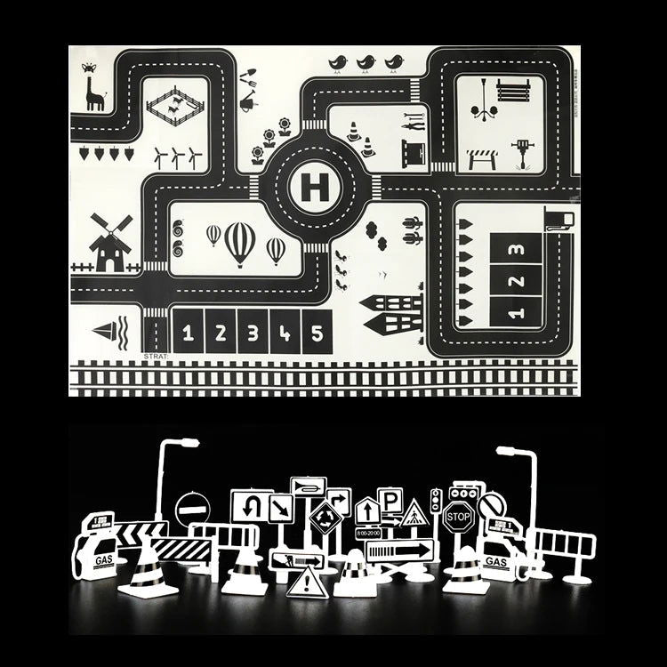 Baby Play Mat City Traffic Road Map Mat Carpet City Car Parking Lot Roadmap Traffic Signs Baby Climbing Playing Mat Game - Slobuy